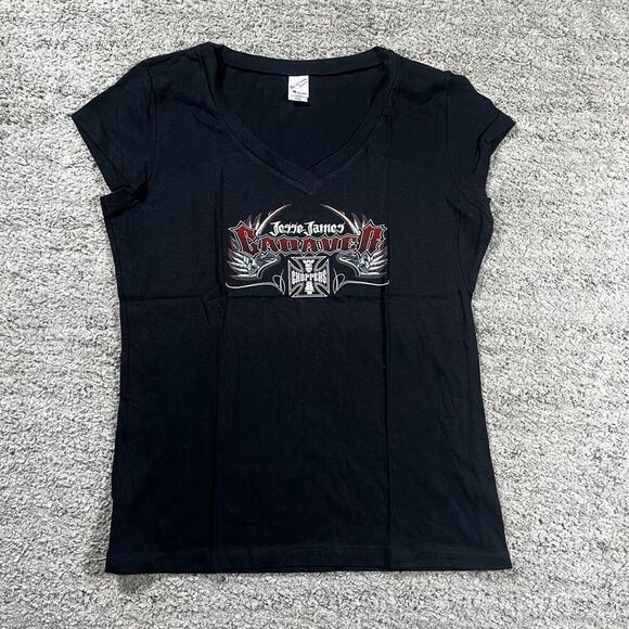 West Coast Choppers Jesse James Cadaver Women’s V Neck Tee T Shirt - Picture 1 of 4